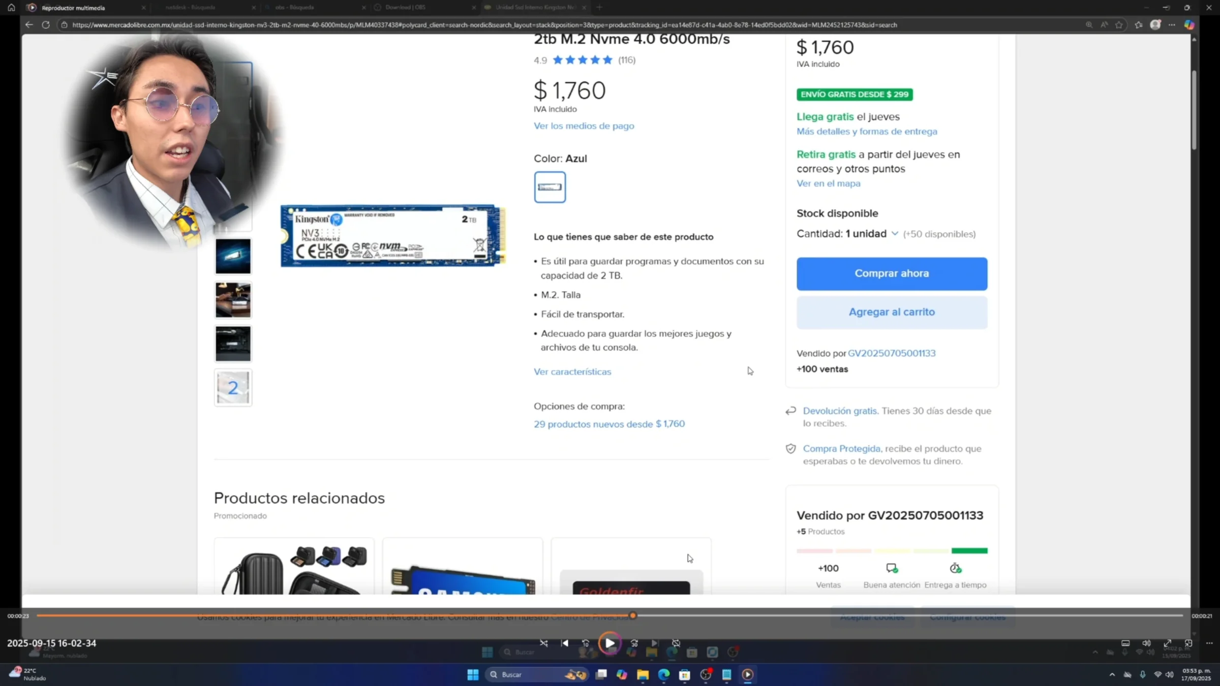 MercadoLibre Publicacion Fraudulenta Kingston NV3 2TB